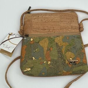 JN Cork Vegan Leather Crossbody Bag Handmade in Portugal - Abstract Green Gold
